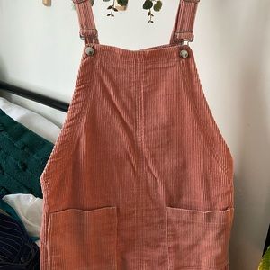 Suede pink overall dress